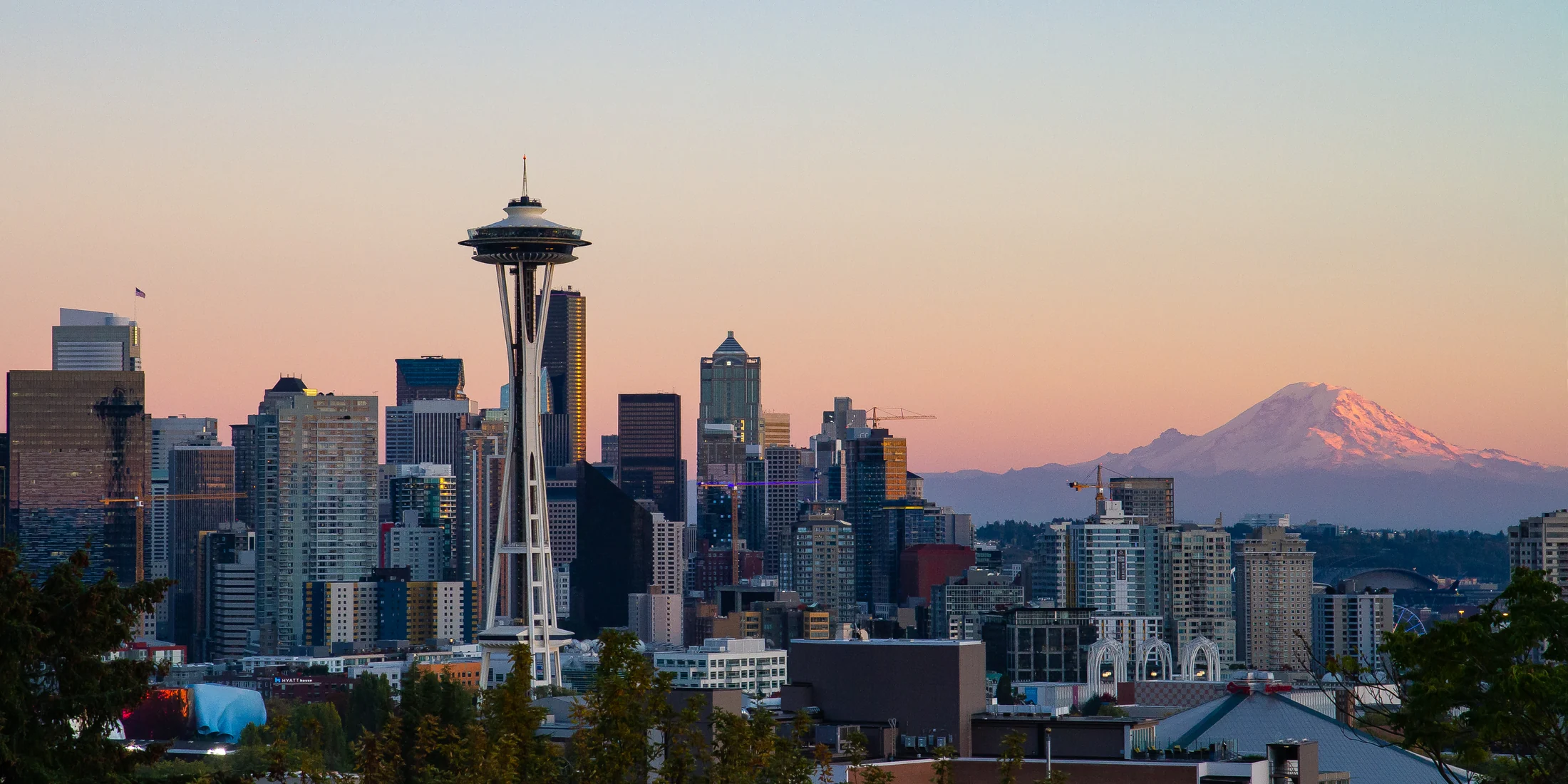 Seattle skyline with the Space Needle and Mount Rainier from Kerry Park